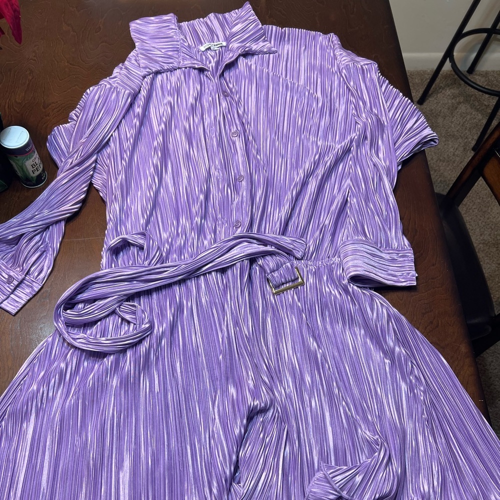 Purple long sleeve Romper with belt